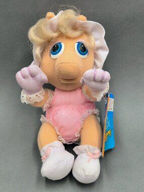 Vintage 1985 Muppet Babies Baby Miss Piggy Hasbro Softies Plush Doll RARE 8"